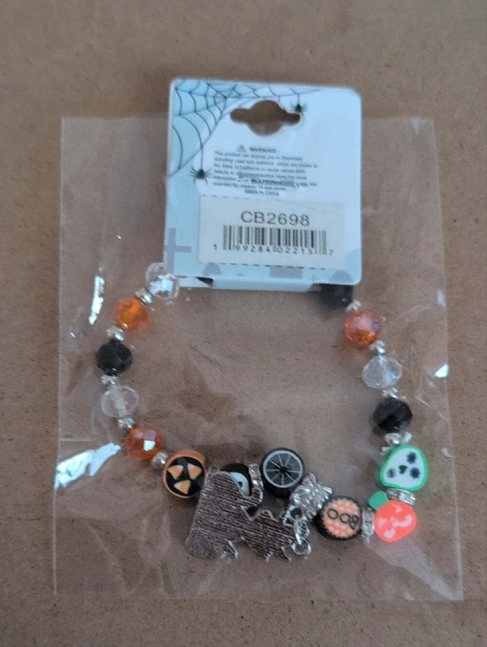Trick or Treat Halloween Kids Beaded Bracelet - Orange & Black
